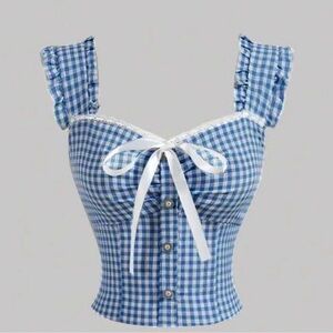 Blue Gingham Sleeveless Top